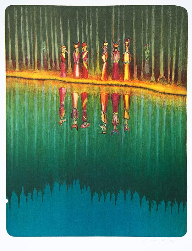 Valečka J. - Maškary u vody, 48x39cm, litografie