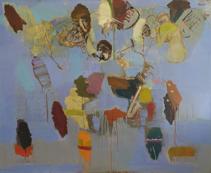 Brichcín R. - Colors in blue, bez datace, 105x130cm, olej na plátně