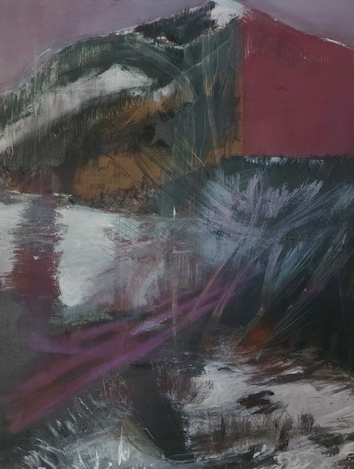 Fízik M. - Východ z lesa, 2021-2022, 90x70cm, olej, sprej a akryl na plátně 2-4 (1)