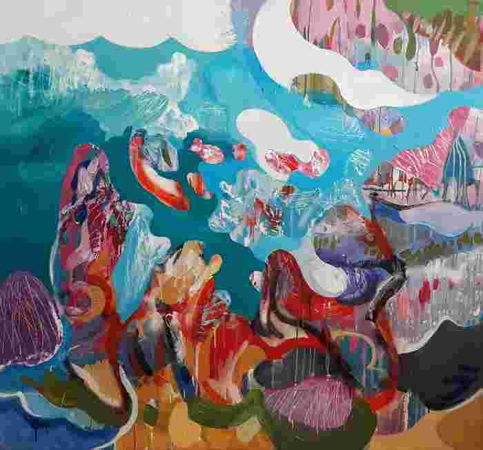 Honzírková K. - Podmorská scéna, 2020, 100x120cm, akryl na plátně